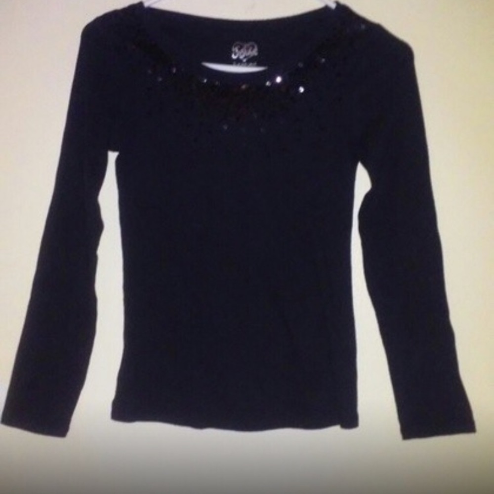 Justice Black Sequin Long Sleeve Top Size 12